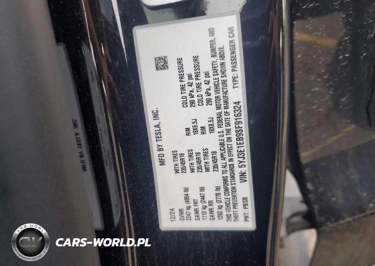 2025 Tesla Model 3 VIN:5YJ3E1EB9SF916324 - 13