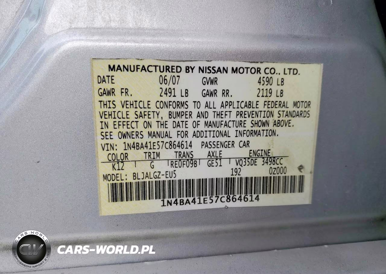 2007 Nissan Maxima 3.5 Se VIN:1N4BA41E57C864614 - 12
