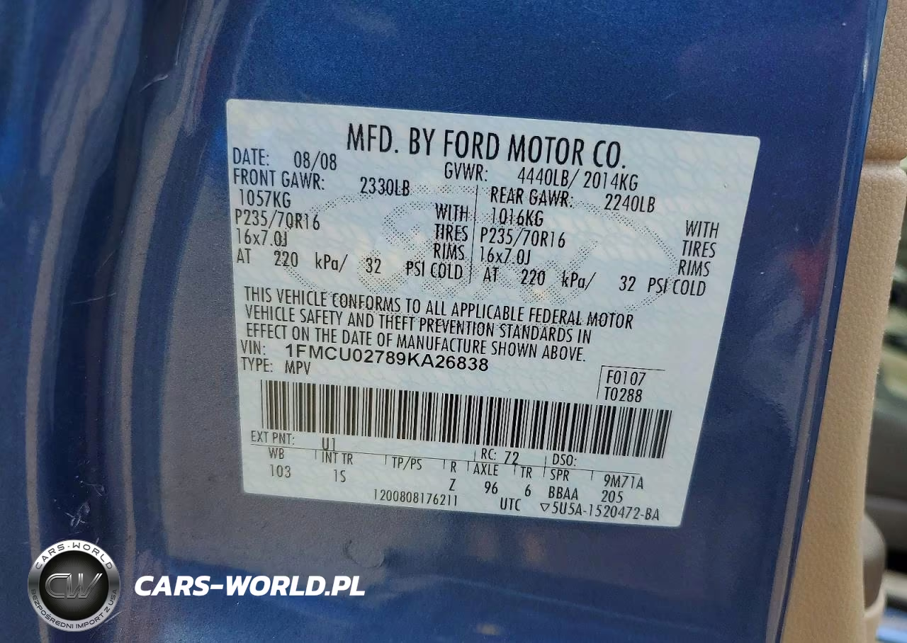 2009 Ford Escape VIN:1FMCU02789KA26838 - 13