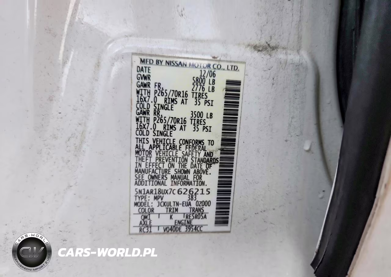 2007 Nissan Pathfinder S VIN:5N1AR18UX7C626215 - 13