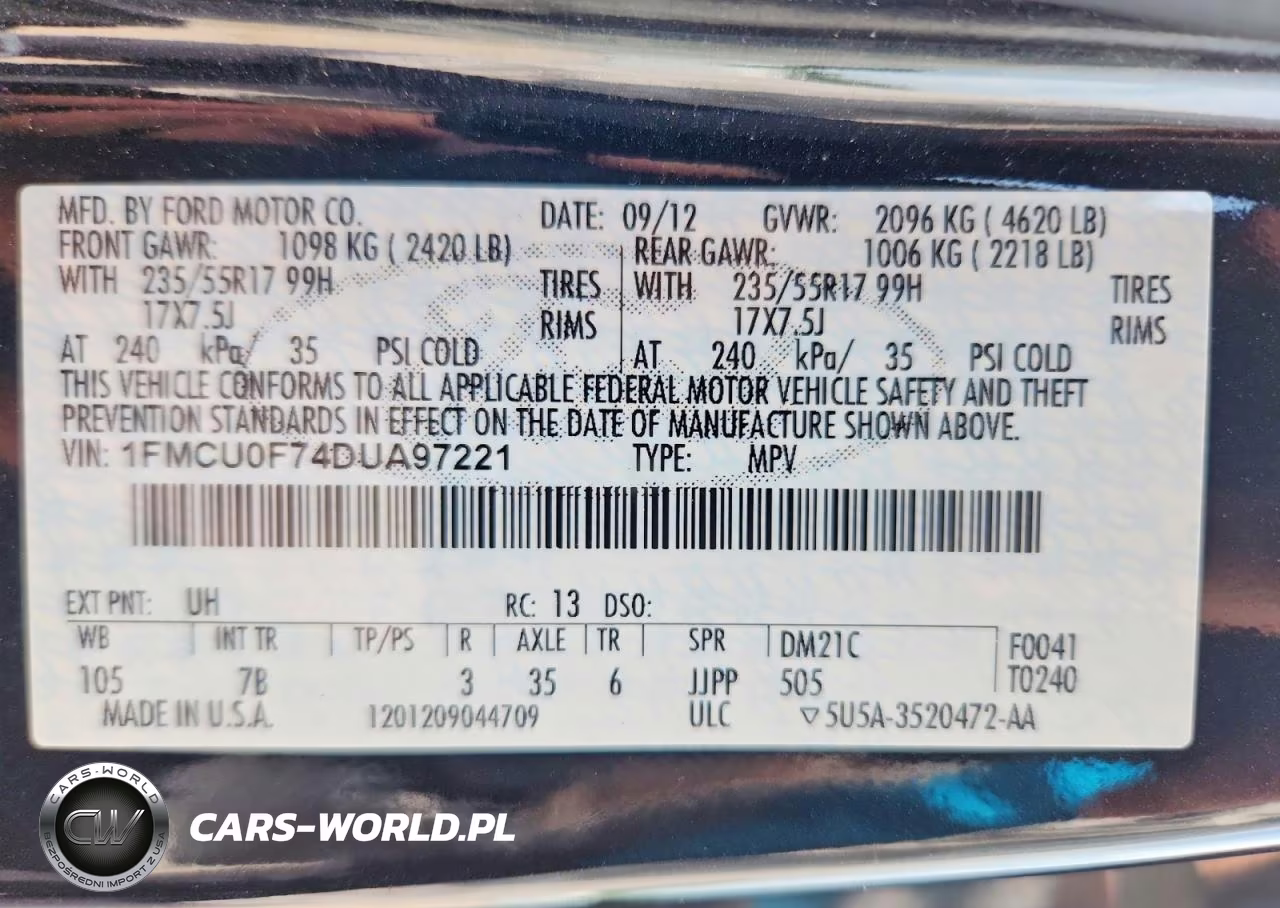 2013 Ford Escape S VIN:1FMCU0F74DUA97221 - 13