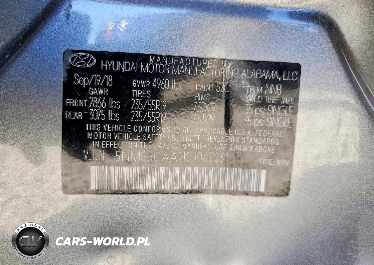 2019 Hyundai Santa Fe Ultimate 2.0T VIN:5NMS5CAA2KH042031 - 13