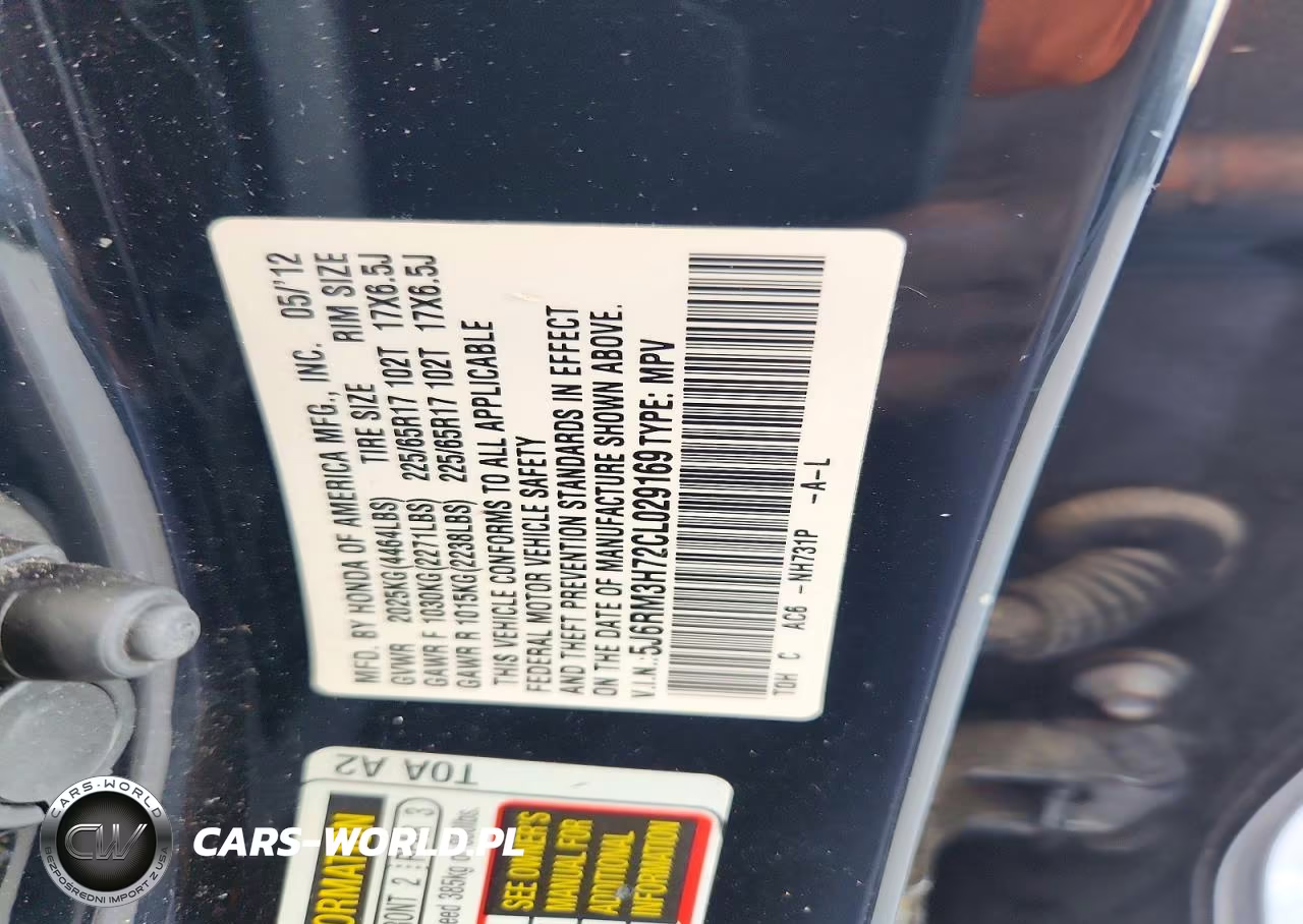2012 Honda Cr-V Exl VIN:5J6RM3H72CL029169 - 12