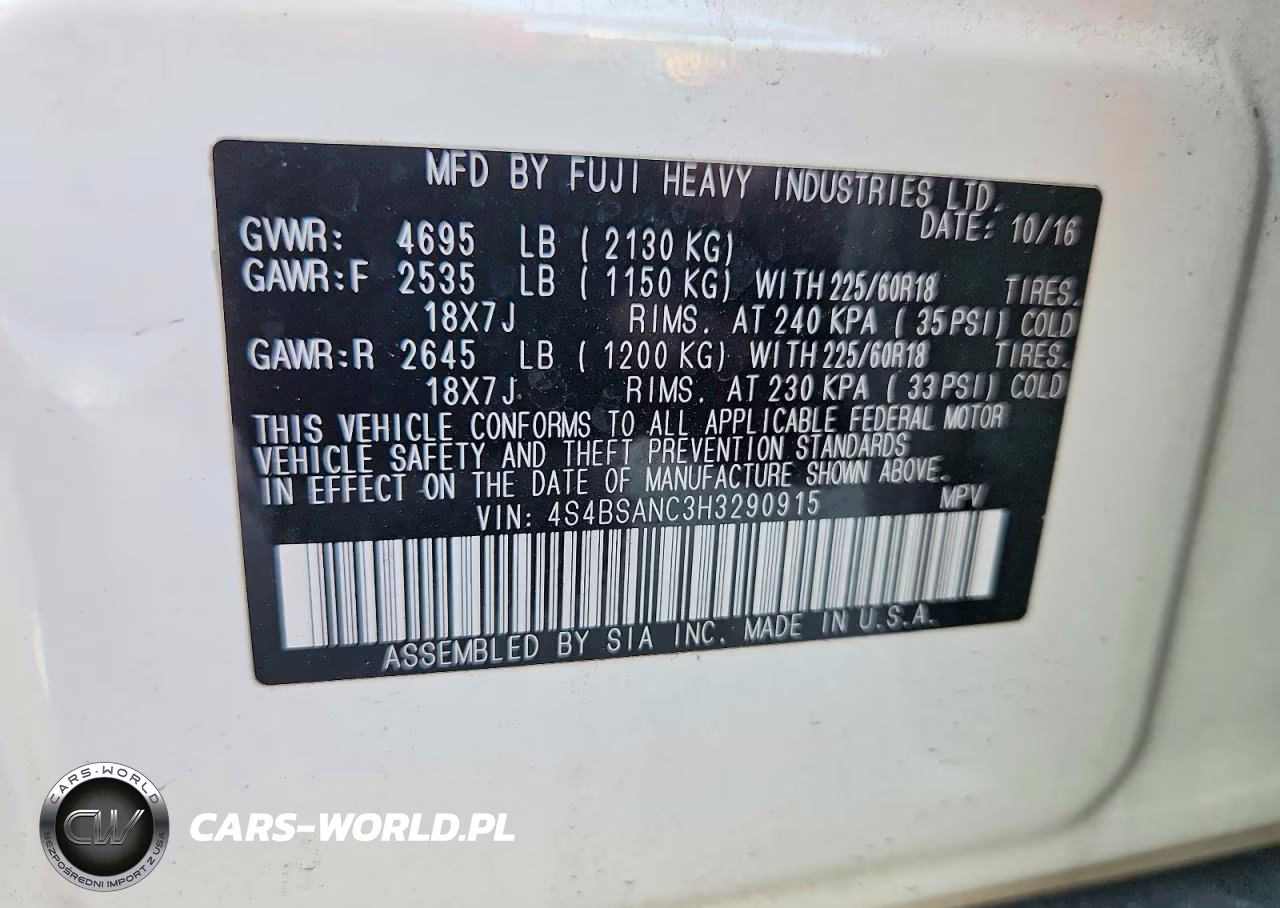 2017 Subaru Outback 2.5I Limited VIN:4S4BSANC3H3290915 - 13