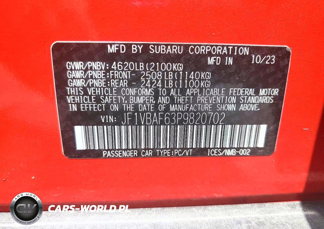 2023 Subaru Wrx Premium VIN:JF1VBAF63P9820702 - 12