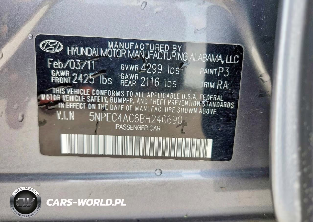 2011 Hyundai Sonata Se VIN:5NPEC4AC6BH240690 - 12