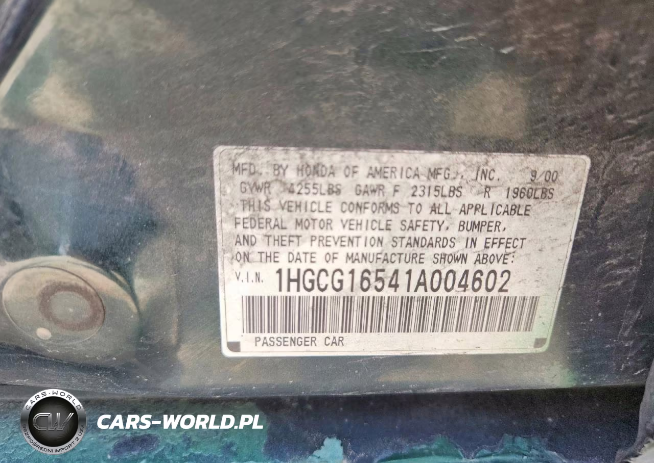 2001 Honda Accord Ex VIN:1HGCG16541A004602 - 12