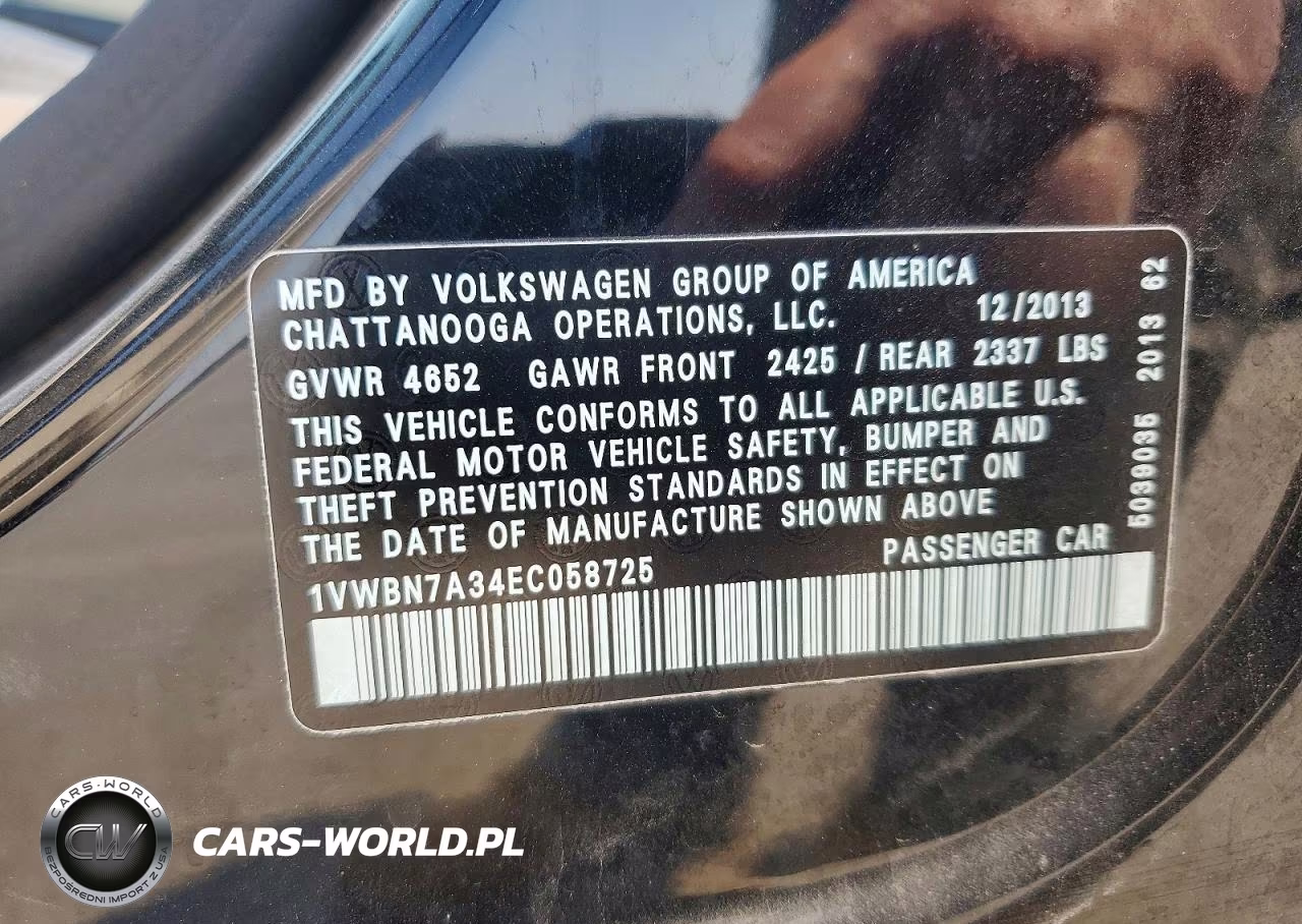 2014 Volkswagen Passat Se VIN:1VWBN7A34EC058725 - 12