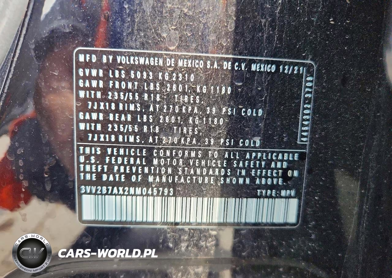 2022 Volkswagen Tiguan Se VIN:3VV2B7AX2NM045793 - 12