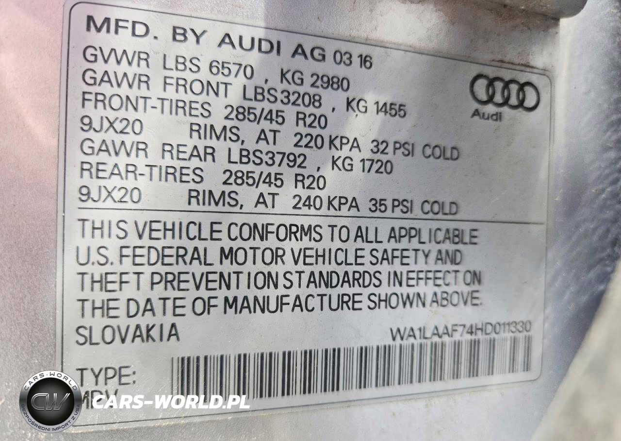 2017 Audi Q7 Premium Plus VIN:WA1LAAF74HD011330 - 13