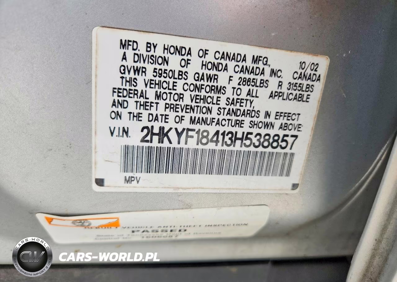 2003 Honda Pilot Ex VIN:2HKYF18413H538857 - 13