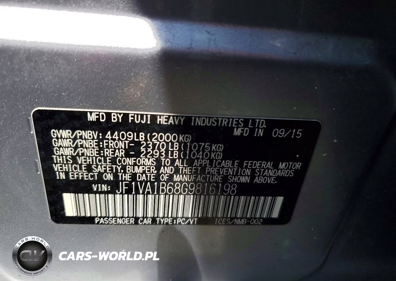 2016 Subaru Wrx VIN:JF1VA1B68G9816198 - 12
