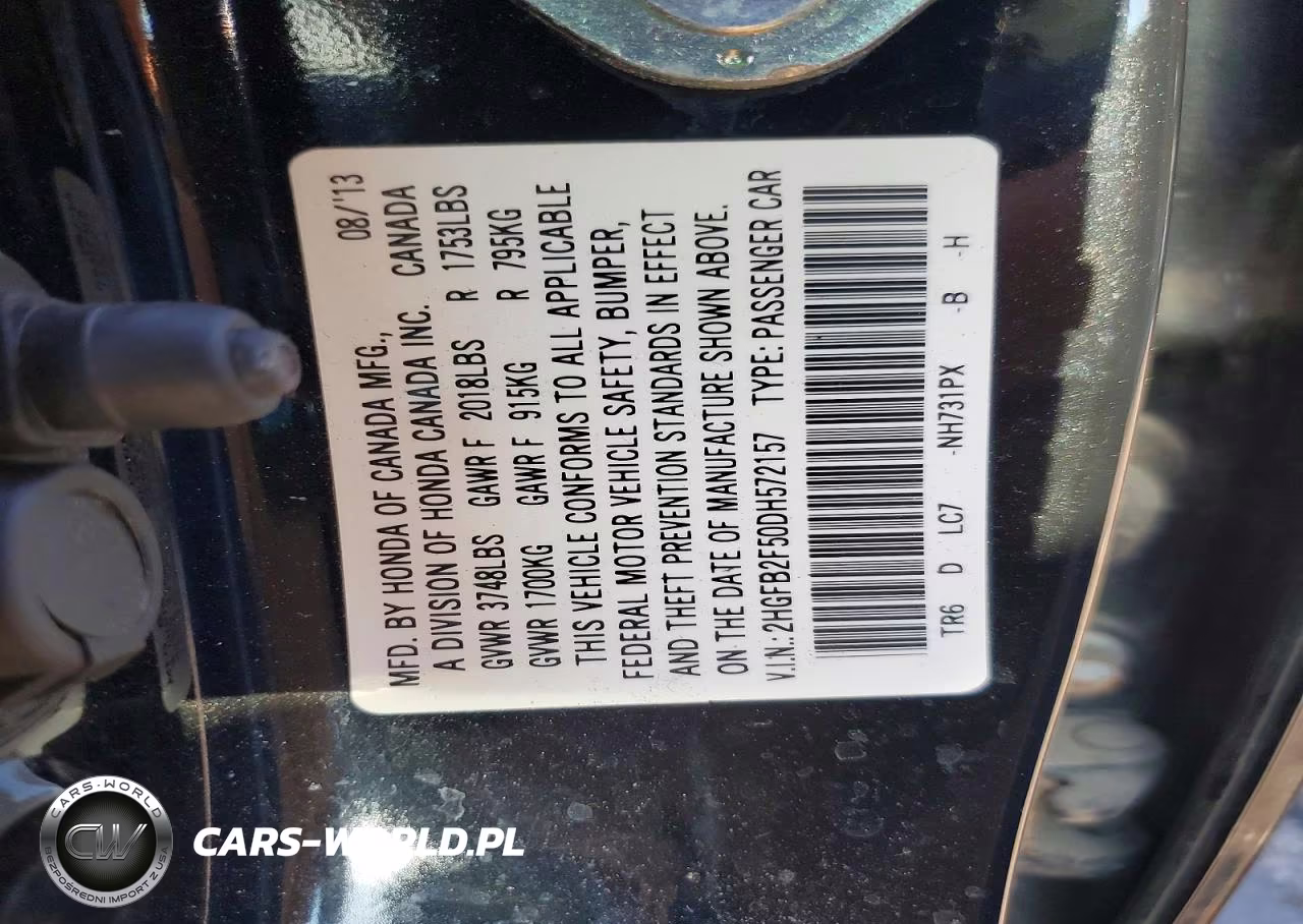2013 Honda Civic Lx VIN:2HGFB2F50DH572157 - 12