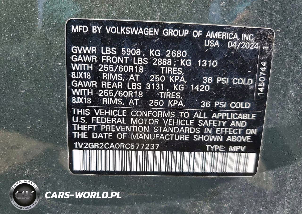 2024 Volkswagen Atlas Peak Edition Sel VIN:1V2GR2CA0RC577237 - 13
