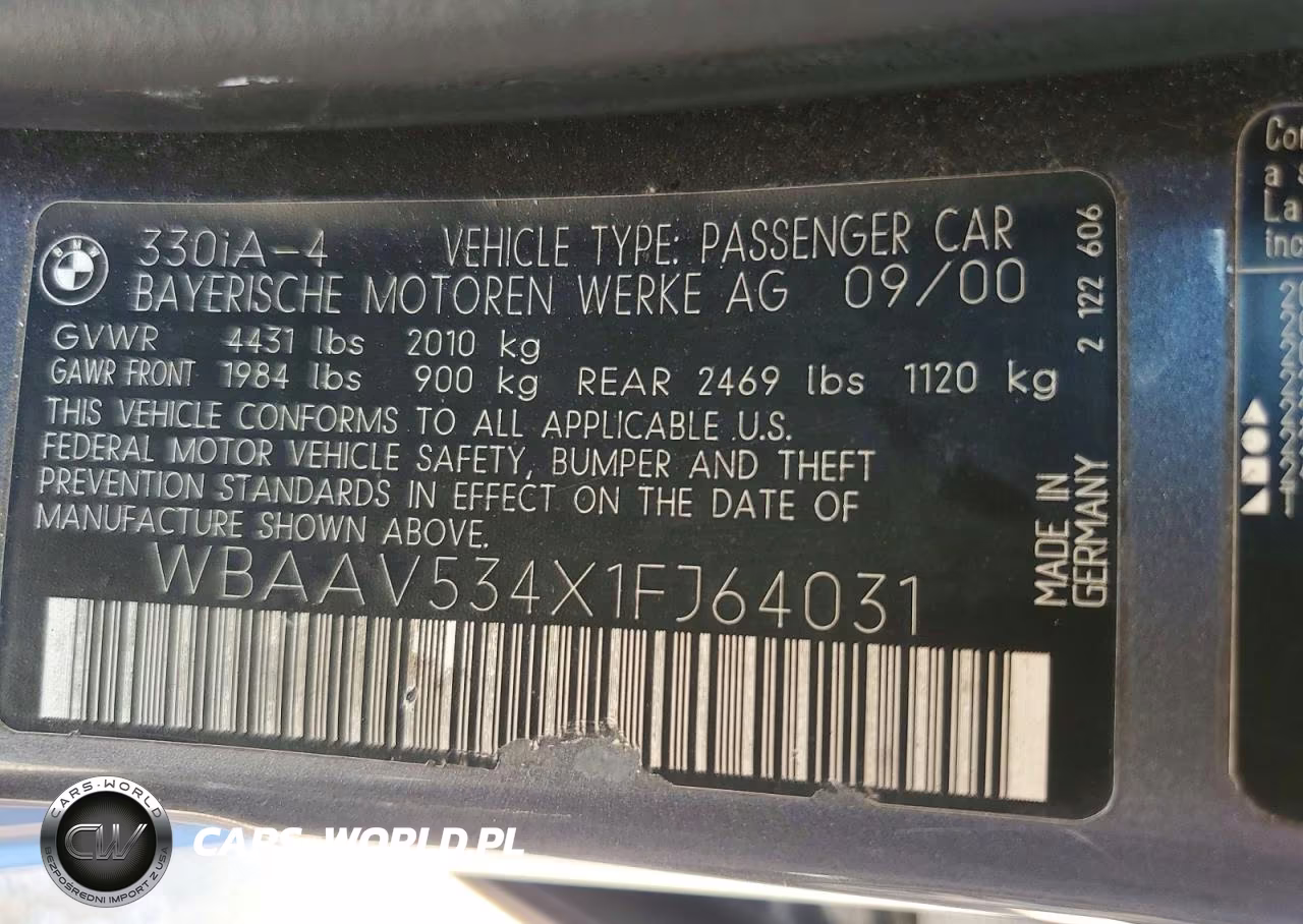 2001 BMW 330 I VIN:WBAAV534X1FJ64031 - 12