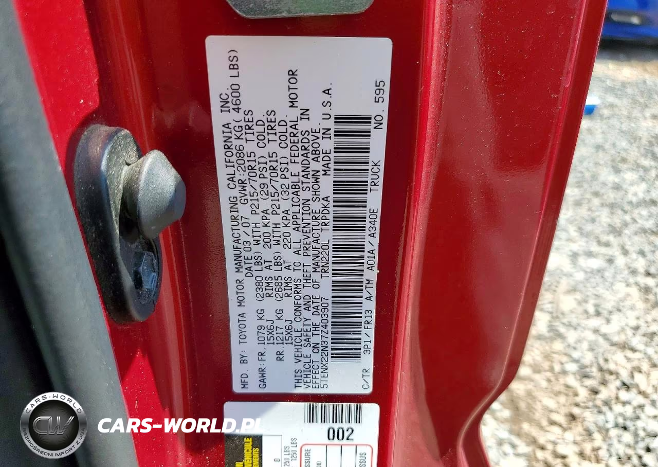 2007 Toyota Tacoma Base VIN:5TENX22N37Z403907 - 12