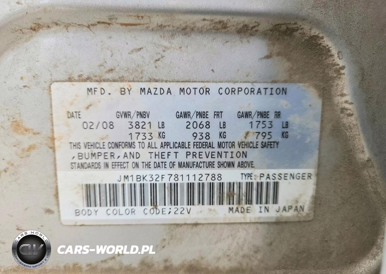 2008 Mazda 3 I VIN:JM1BK32F781112788 - 12