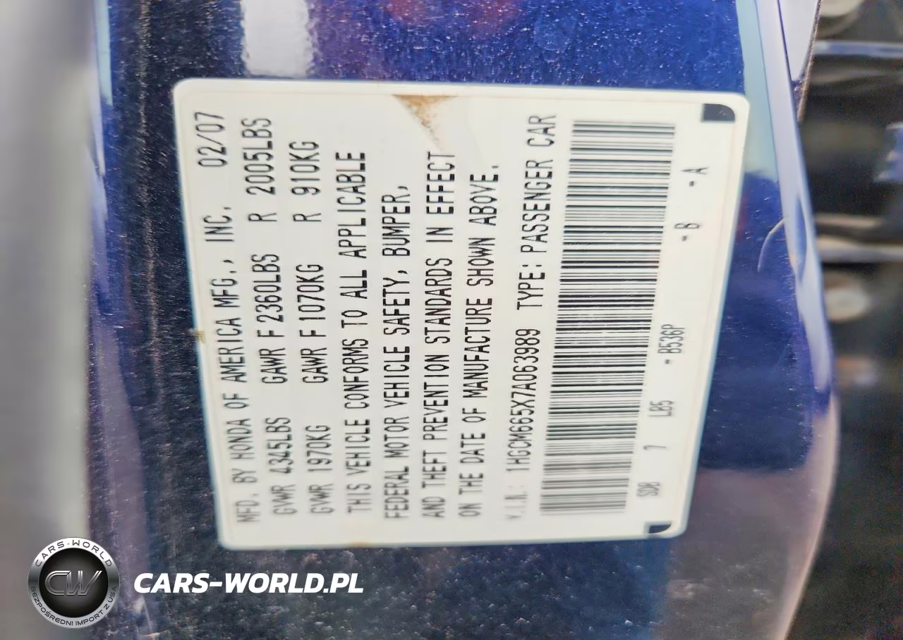 2007 Honda Accord Ex VIN:1HGCM665X7A063989 - 12