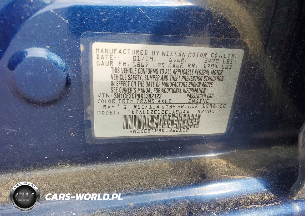 2019 Nissan Versa Note Sv VIN:3N1CE2CP8KL362122 - 12