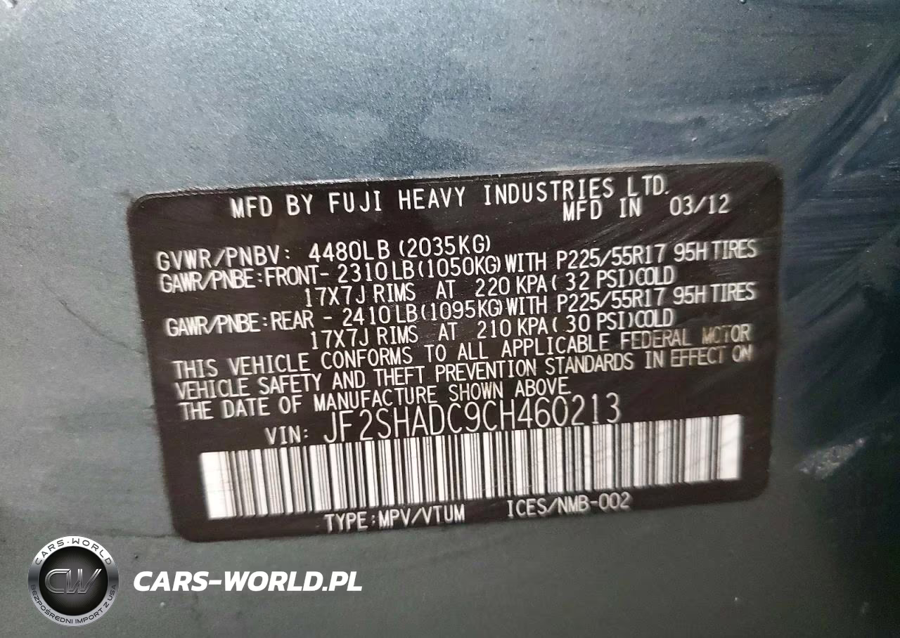 2012 Subaru Forester 2.5X Premium VIN:JF2SHADC9CH460213 - 13