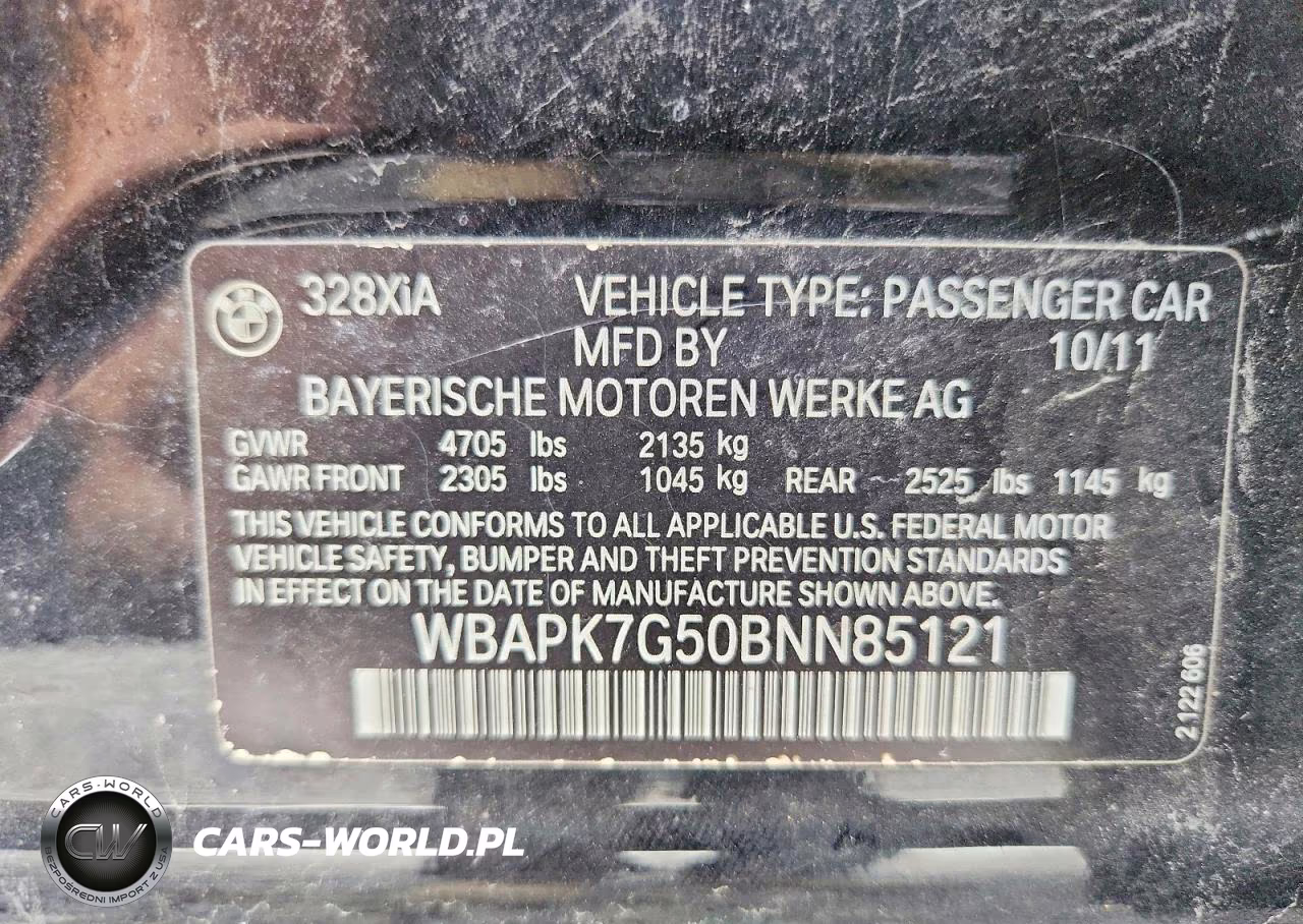 2011 BMW 328I xDrive VIN:WBAPK7G50BNN85121 - 13