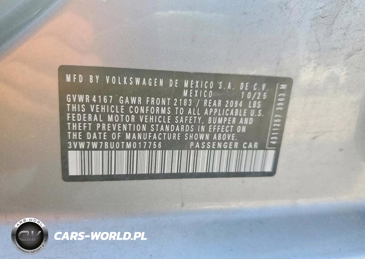 2026 Volkswagen Jetta Se VIN:3VW7W7BU0TM017756 - 12