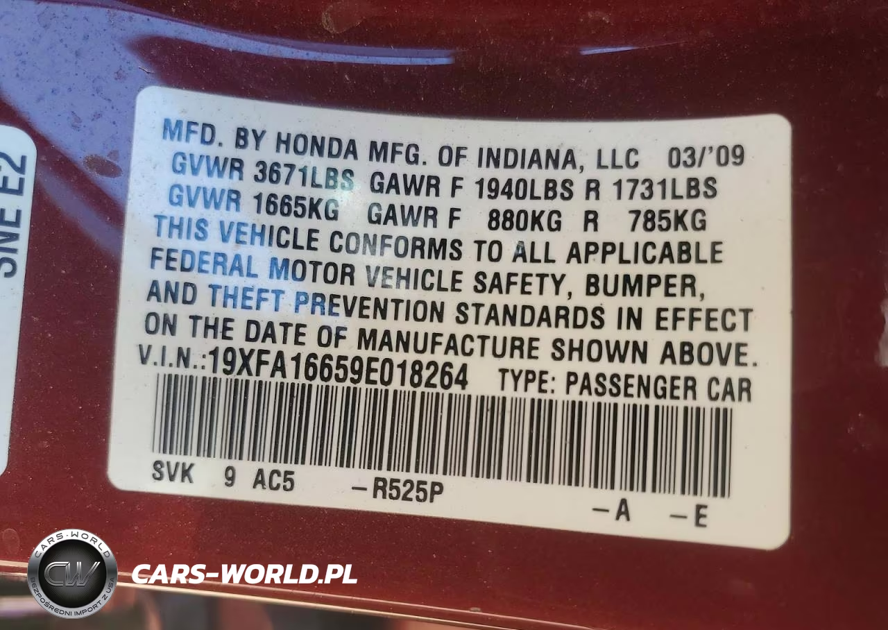 2009 Honda Civic Lx-S VIN:19XFA16659E018264 - 12