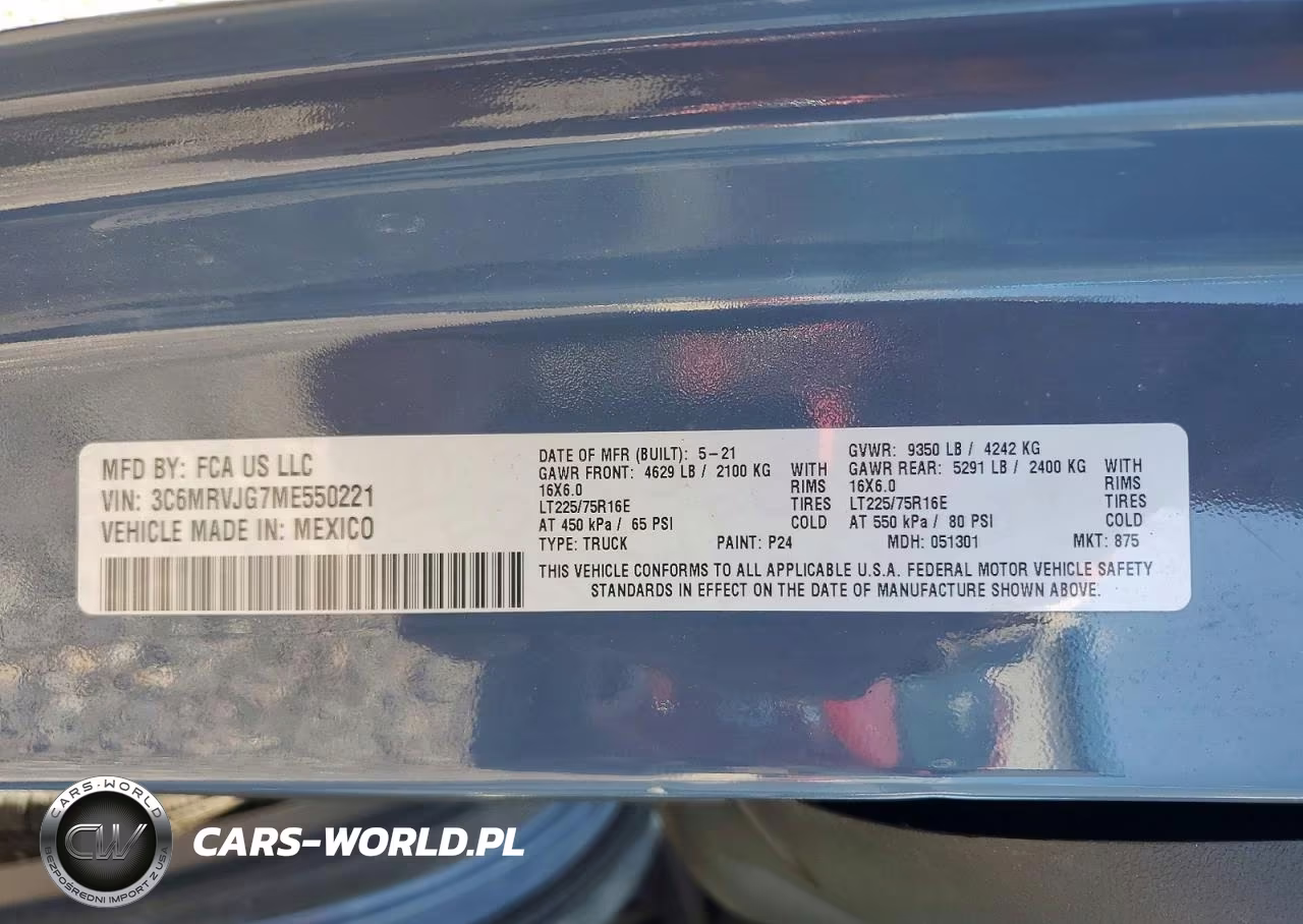 2021 Ram Promaster 3500 Delivery Van VIN:3C6MRVJG7ME550221 - 13