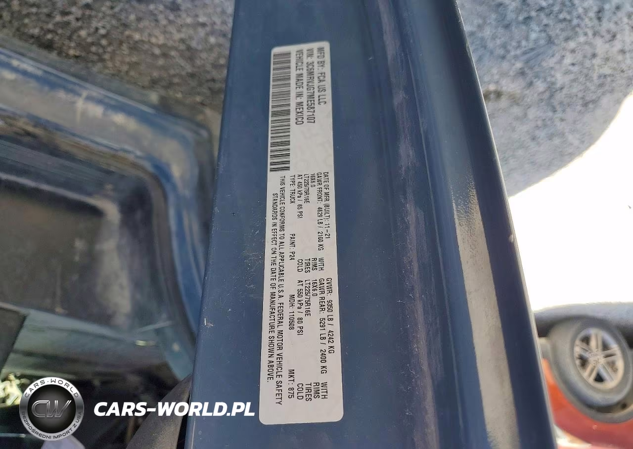 2021 Ram Promaster 3500 3500 High VIN:3C6MRVJG7ME587107 - 13