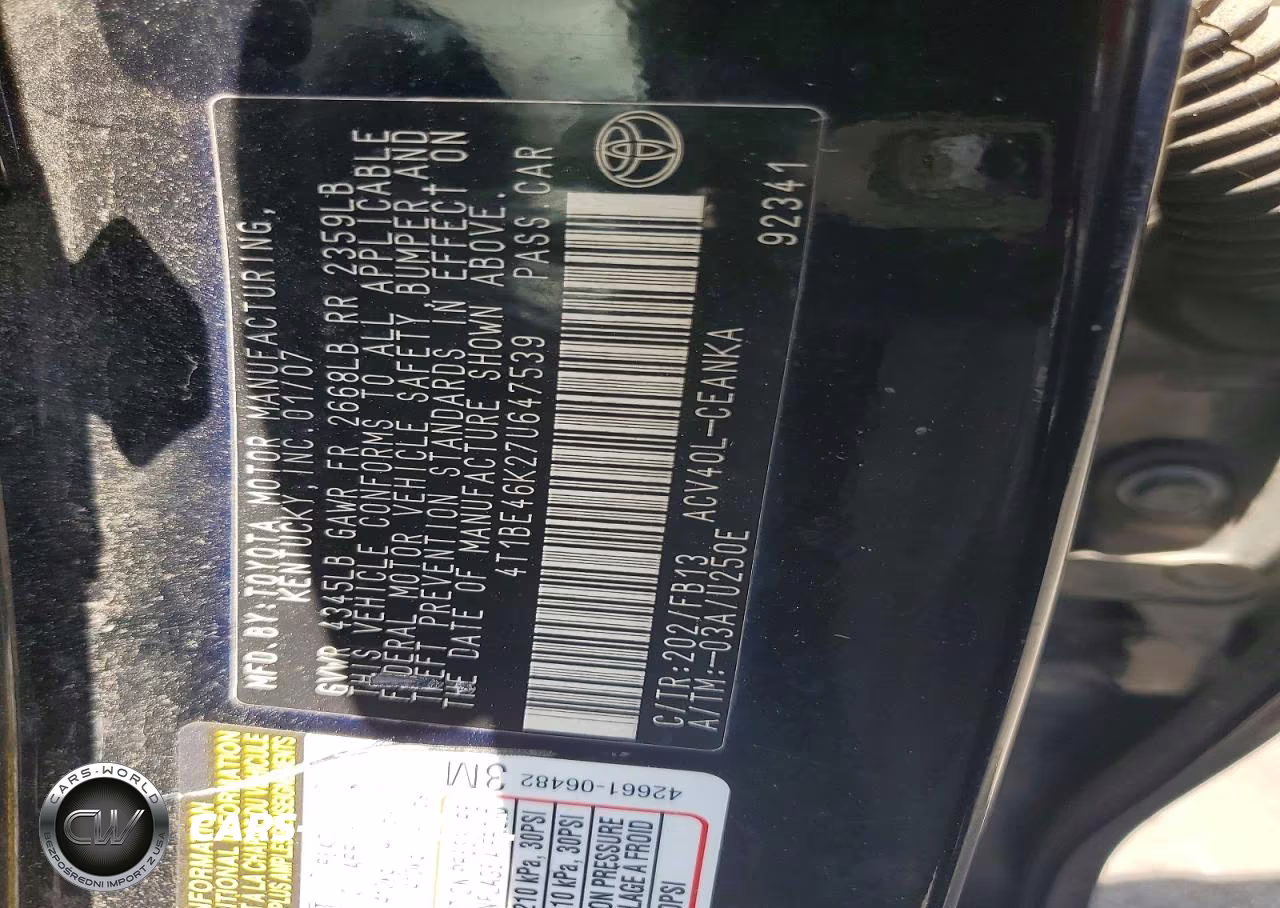 2007 Toyota Camry Ce VIN:4T1BE46K27U647539 - 13