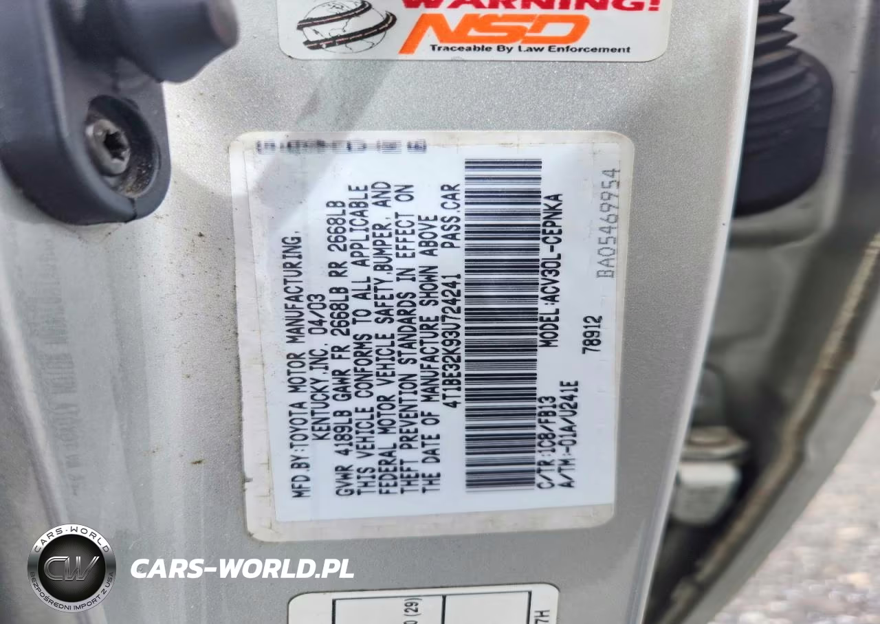 2003 Toyota Camry Le VIN:4T1BE32K93U724241 - 13