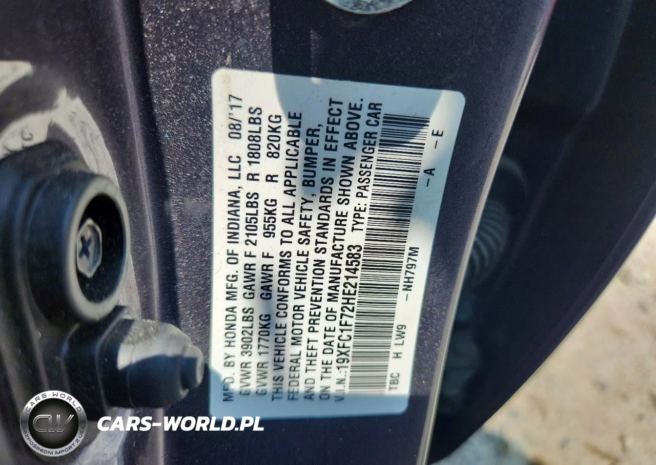 2017 Honda Civic Exl VIN:19XFC1F72HE214583 - 12
