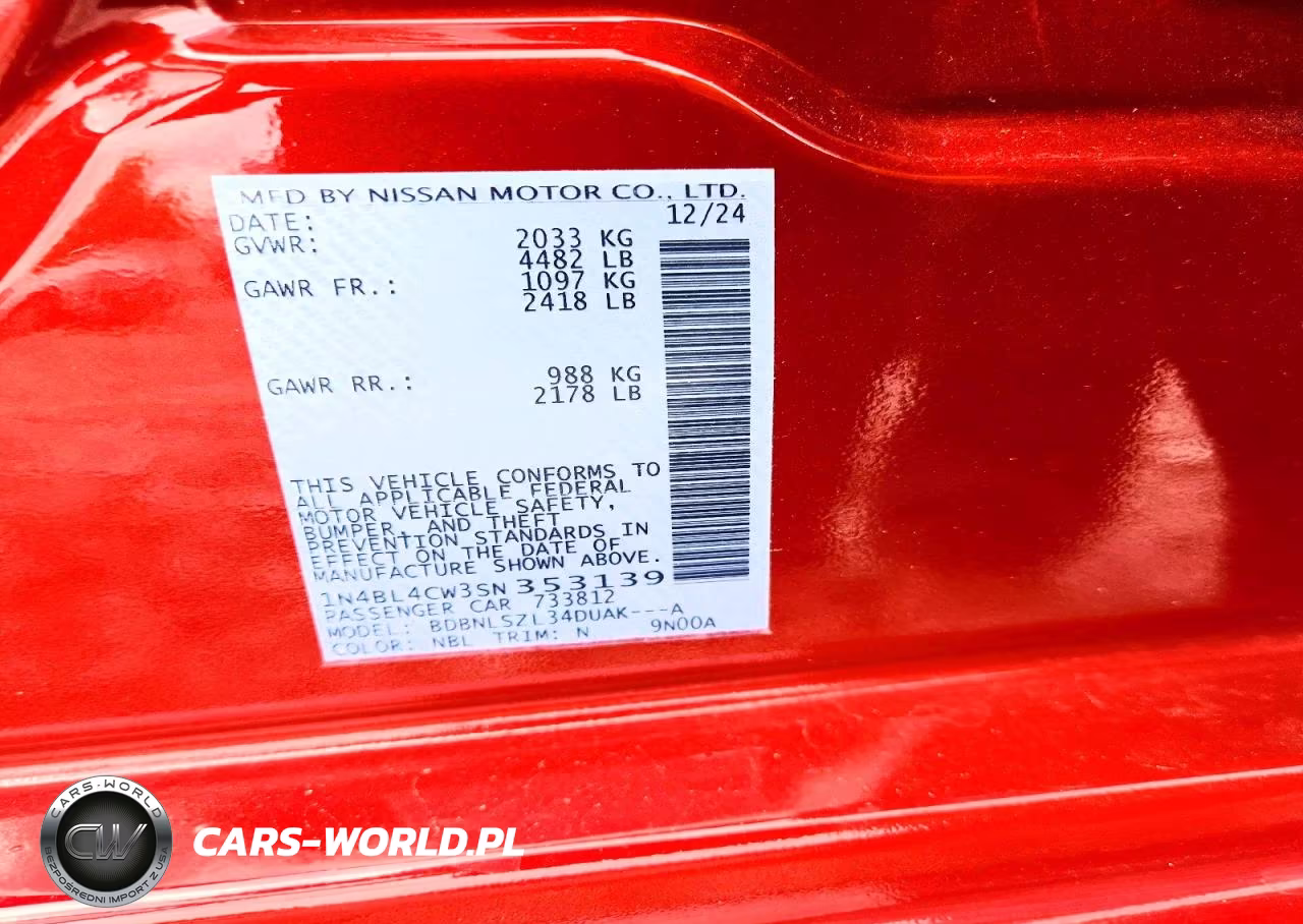 2025 Nissan Altima Sr VIN:1N4BL4CW3SN353139 - 12