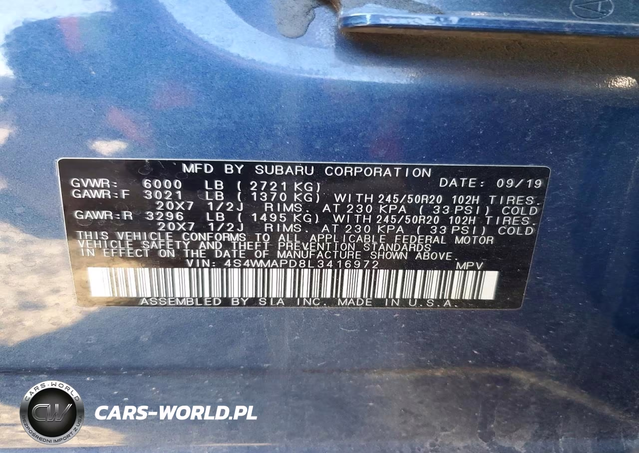2020 Subaru Ascent Limited VIN:4S4WMAPD8L3416972 - 13