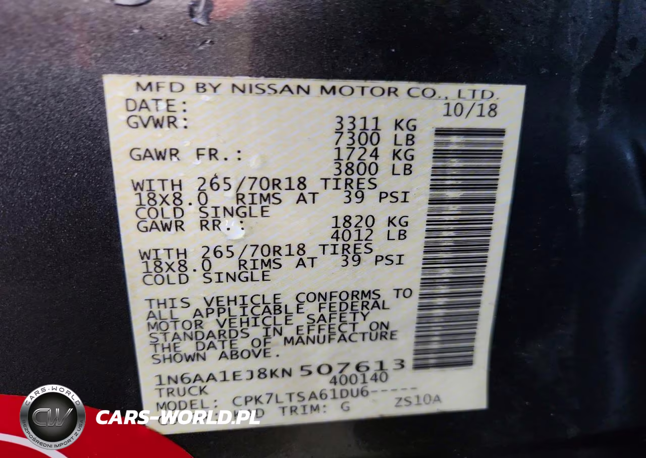 2019 Nissan Titan Sv VIN:1N6AA1EJ8KN507613 - 13