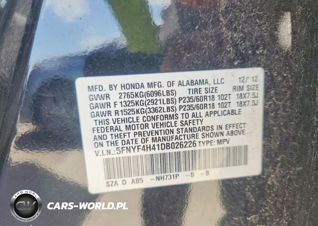2013 Honda Pilot Ex VIN:5FNYF4H41DB026226 - 13