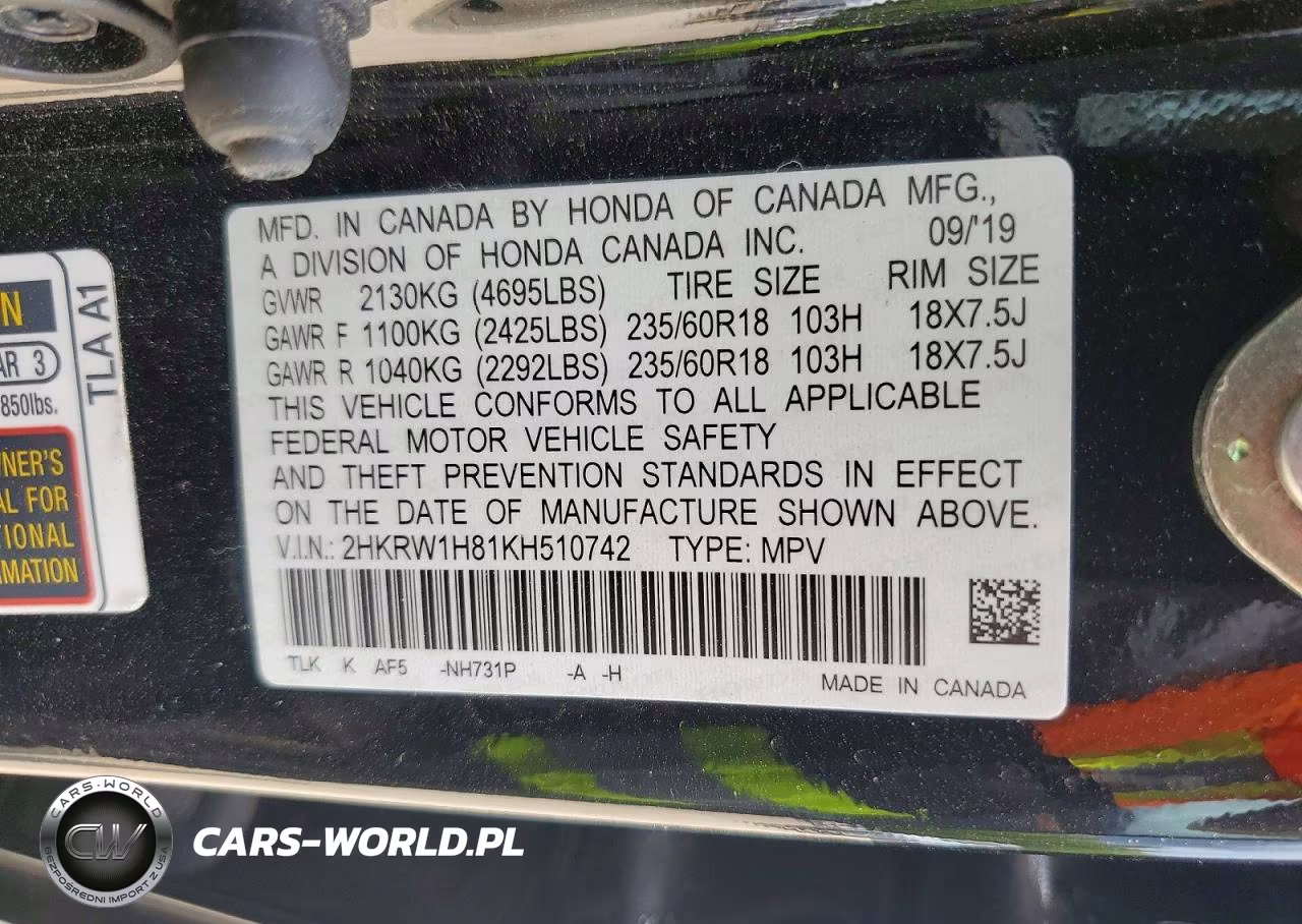 2019 Honda Cr-V Exl VIN:2HKRW1H81KH510742 - 26