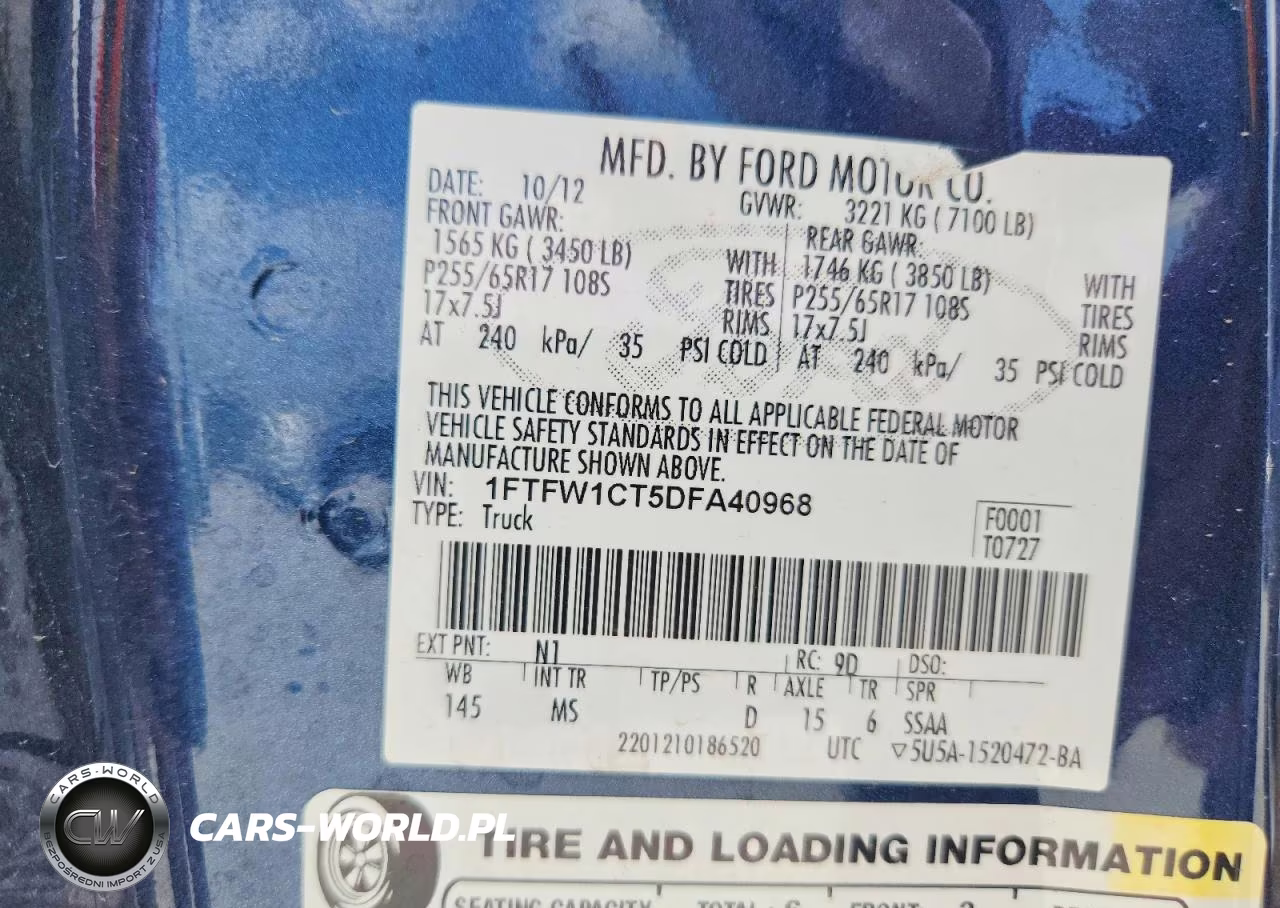 2013 Ford F150 Supercrew VIN:1FTFW1CT5DFA40968 - 12