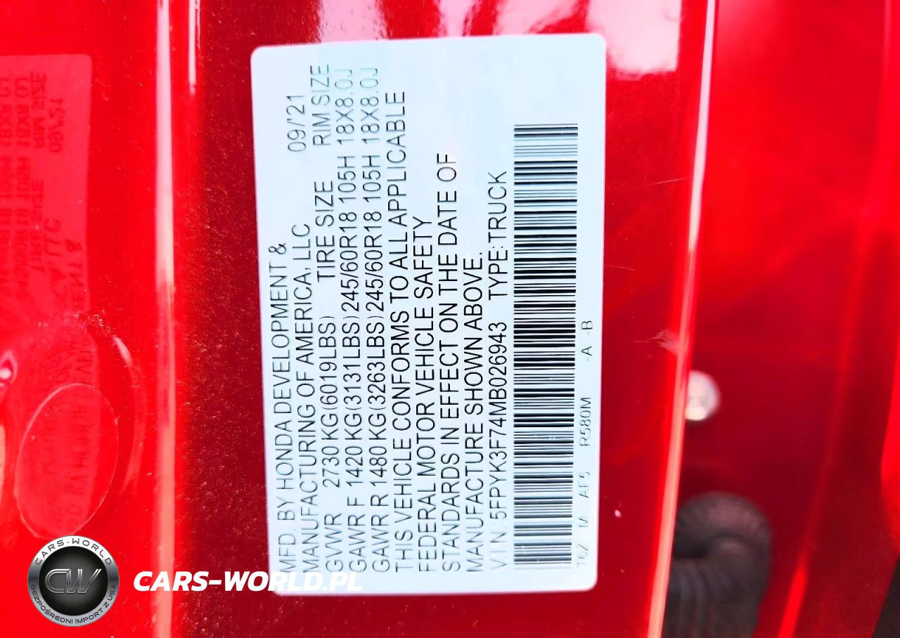 2021 Honda Ridgeline Rtl VIN:5FPYK3F74MB026943 - 12