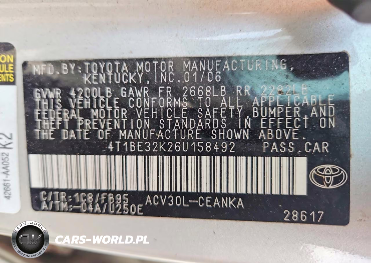 2006 Toyota Camry Le VIN:4T1BE32K26U158492 - 12