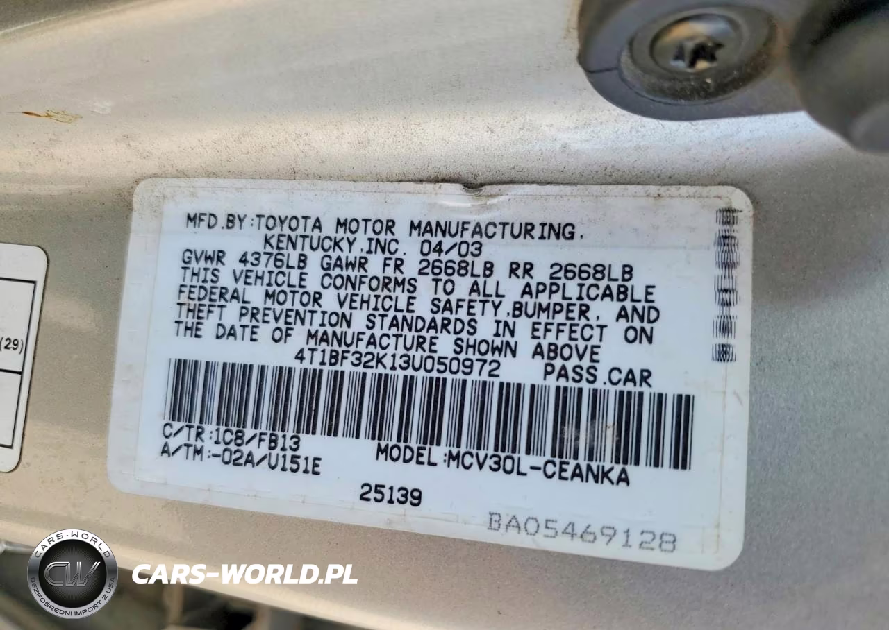 2003 Toyota Camry Le V6 VIN:4T1BF32K13U050972 - 12