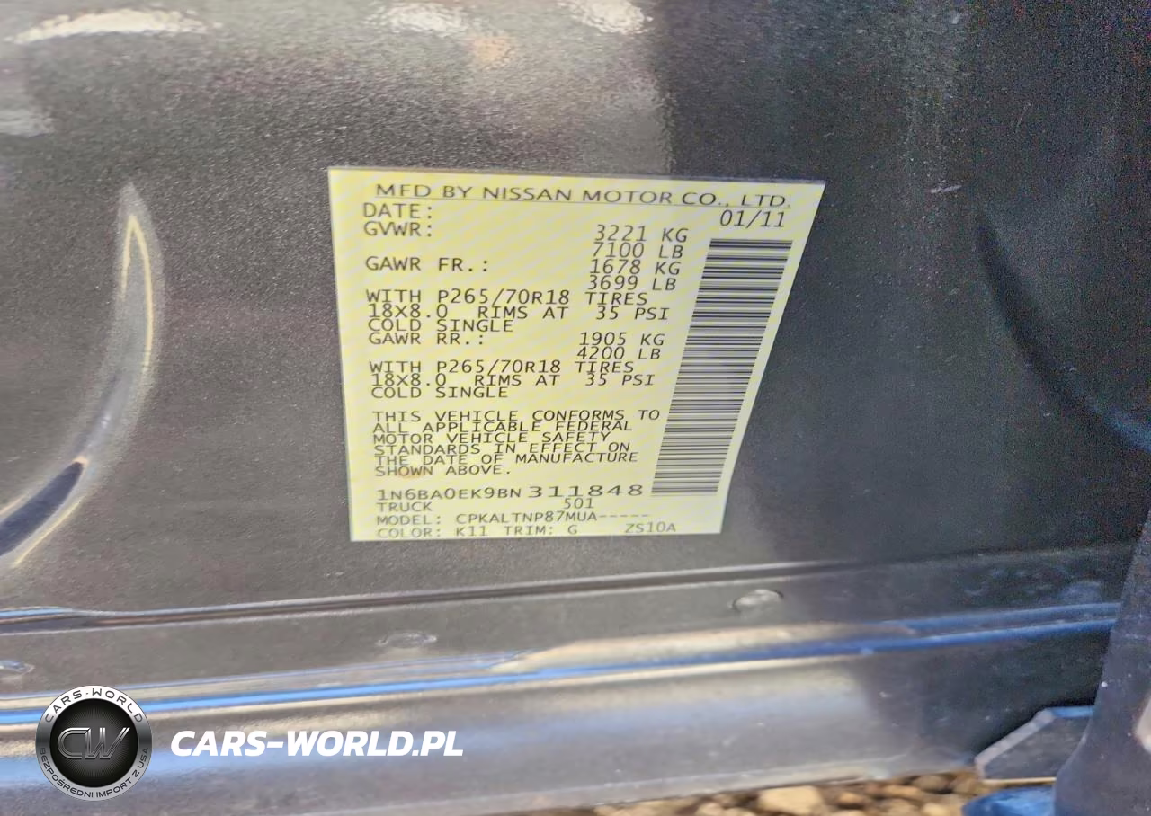 2011 Nissan Titan S VIN:1N6BA0EK9BN311848 - 12
