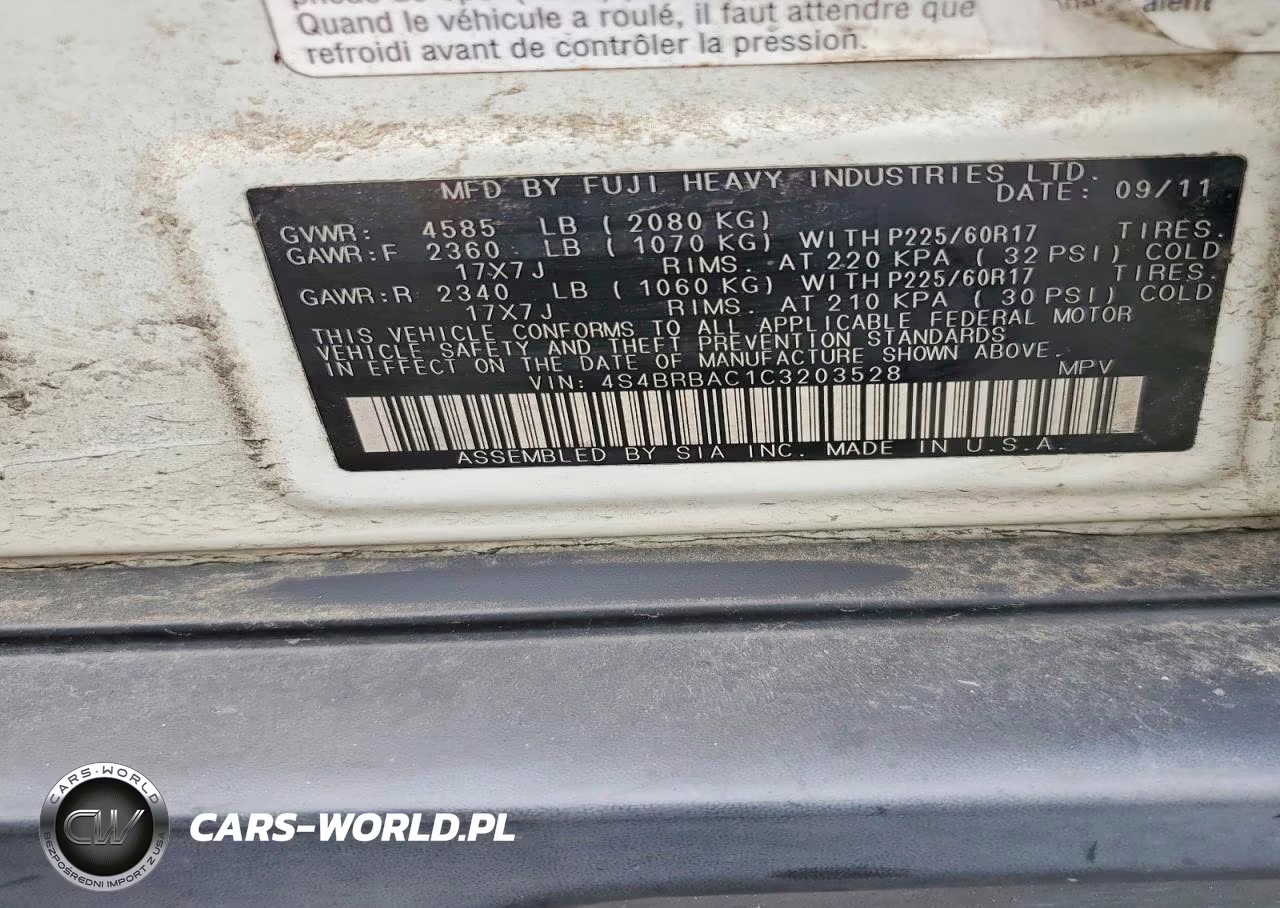 2012 Subaru Outback 2.5I VIN:4S4BRBAC1C3203528 - 12