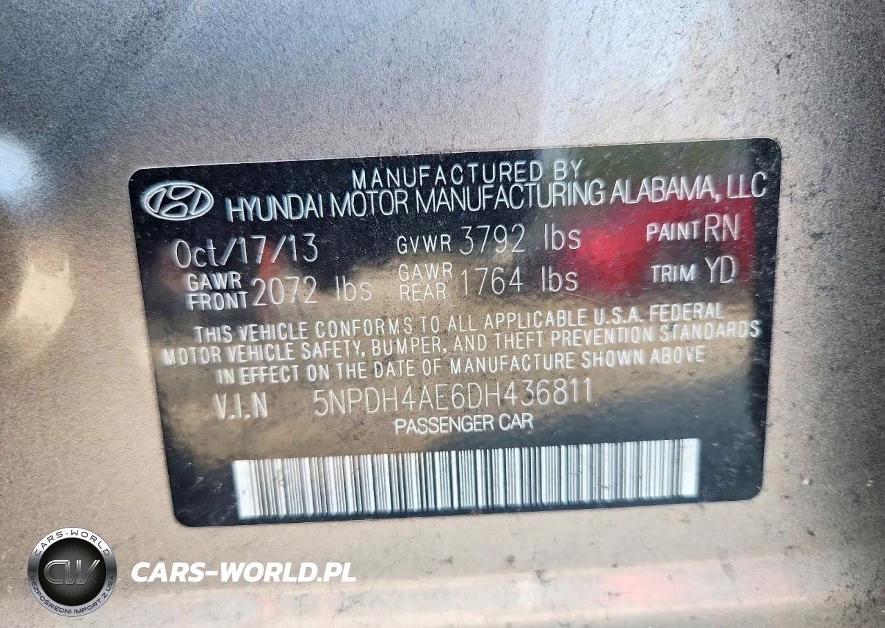 2013 Hyundai Elantra Gls VIN:5NPDH4AE6DH436811 - 13
