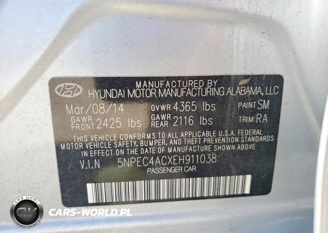 2014 Hyundai Sonata Se VIN:5NPEC4ACXEH911038 - 13