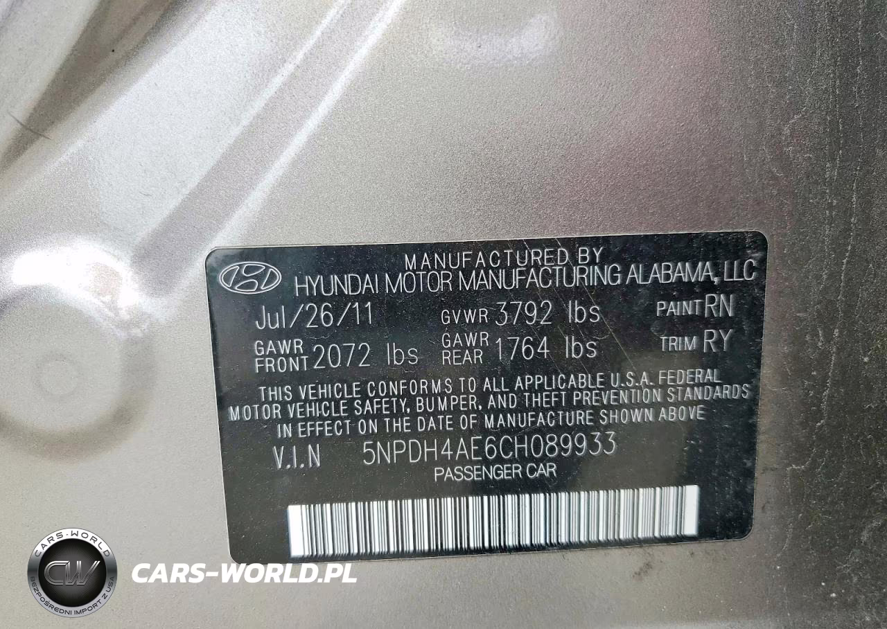 2012 Hyundai Elantra Limited VIN:5NPDH4AE6CH089933 - 12
