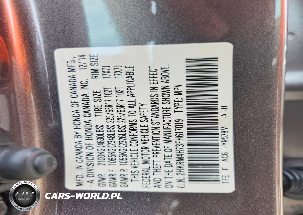2015 Honda Cr-V Exl VIN:2HKRM4H73FH617019 - 13