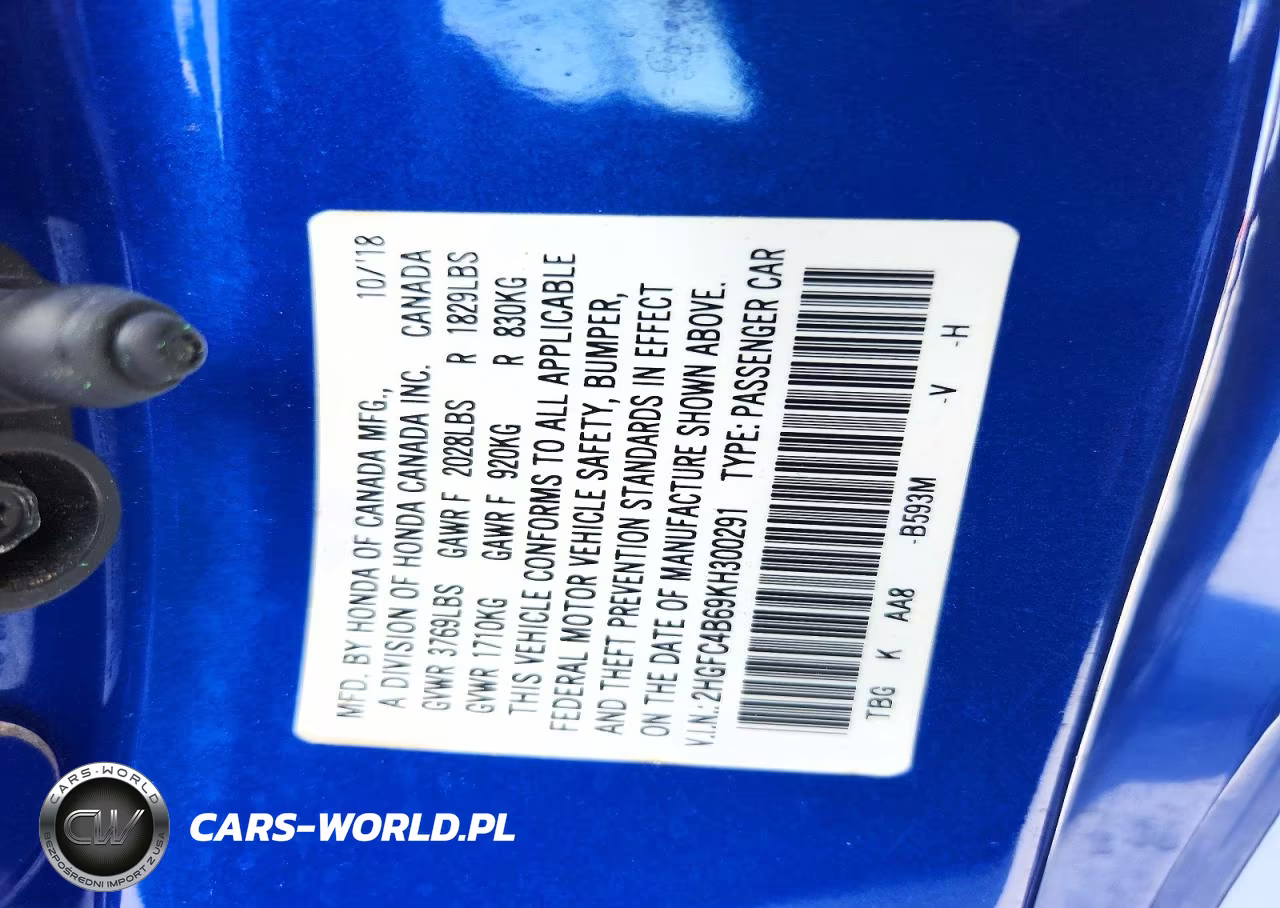2019 Honda Civic Lx VIN:2HGFC4B69KH300291 - 13