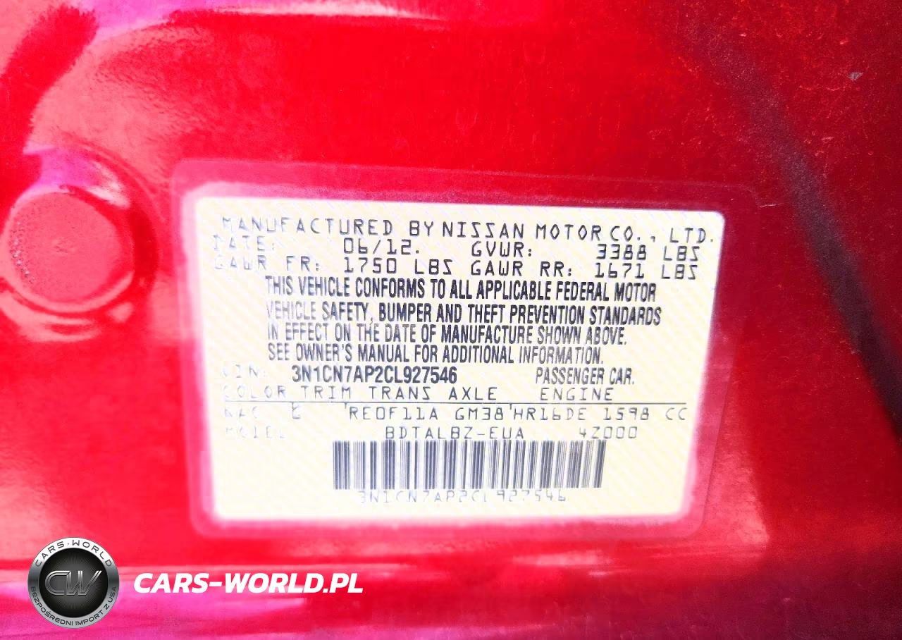2012 Nissan Versa 1.6 S VIN:3N1CN7AP2CL927546 - 12
