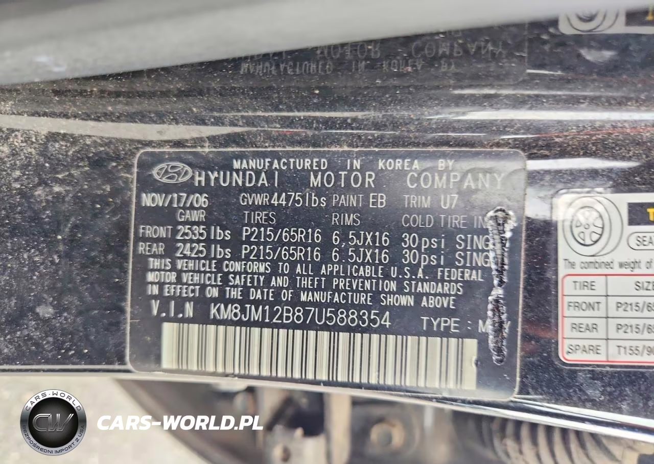 2007 Hyundai Tucson Gls VIN:KM8JM12B87U588354 - 14